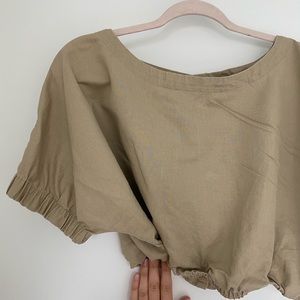 Zara tan linen crop top. Buttons down back.